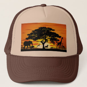 Wilde Tiere auf Savannah Sunset Hat Truckerkappe