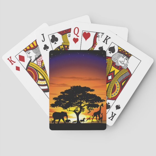 Wilde Tiere auf Savannah Sunset Playing Cards Spielkarten (Rückseite)