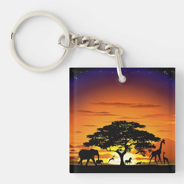 Wilde Tiere auf Savannah Sunset Schlüsselanhänger (Vorderseite)
