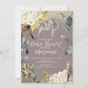 Wilde Tiere Baby Shower Glitter Dusty Pink Einladung