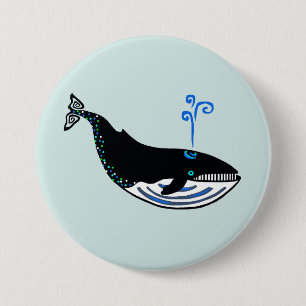 Wilde Tiere - Blaue Wale - Meeresspray grün Button