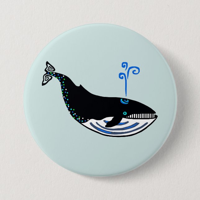 Wilde Tiere - Blaue Wale - Meeresspray grün Button (Vorderseite)