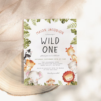 Wilde Tiere & Botanischer Junge Geburtstagsparty Postkarte