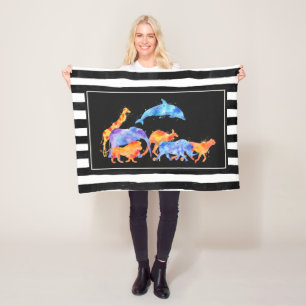 Wilde Tiere, die zusammen buntes Aquarell laufen Fleecedecke