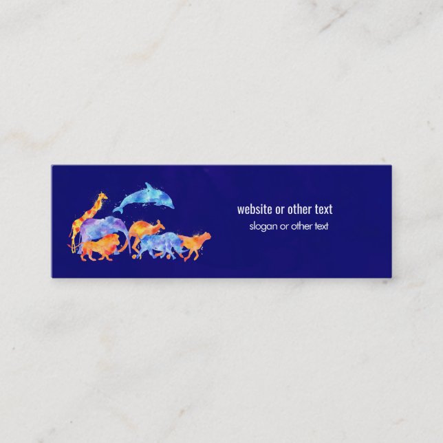 Wilde Tiere, die zusammen eine farbenfrohe Wasserf Mini Visitenkarte (Vorderseite)