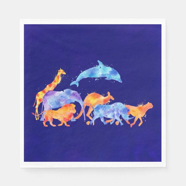 Wilde Tiere, die zusammen eine farbenfrohe Wasserf Serviette (Vorderseite)