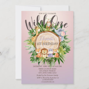 Wilde Tiere Holz Glitter Geburtstag   Einladung