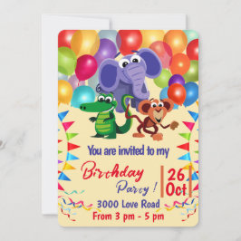 Wilde Tiere mit Balloons & Ribbons Einladung