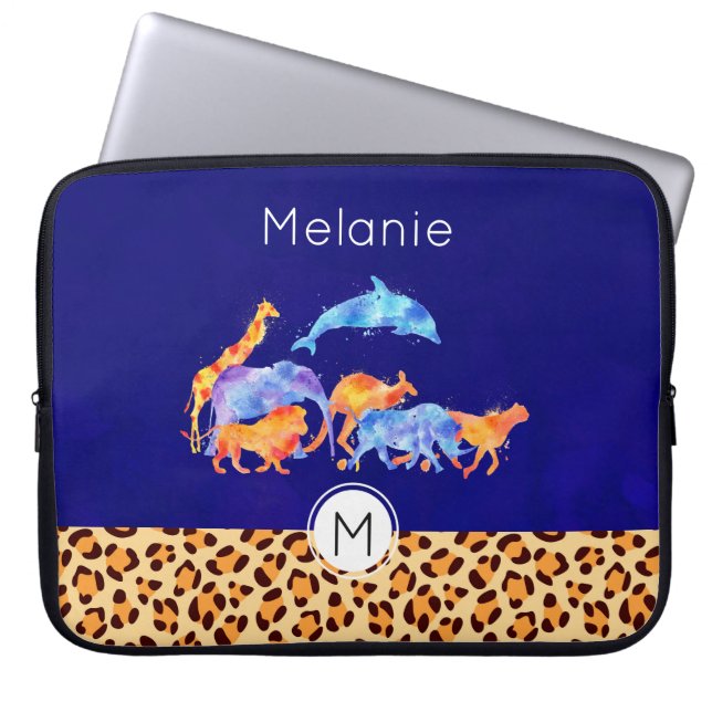 Wilde Tiere mit einer Leopard-Druckgrenze Laptopschutzhülle (Vorderseite)