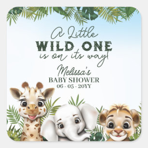 Wilde-Tiere-Safari-Baby-Party Quadratischer Aufkleber