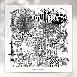 Wilde Tiere Schwarz-Weiß-Zeichnung Kunstprint Poster