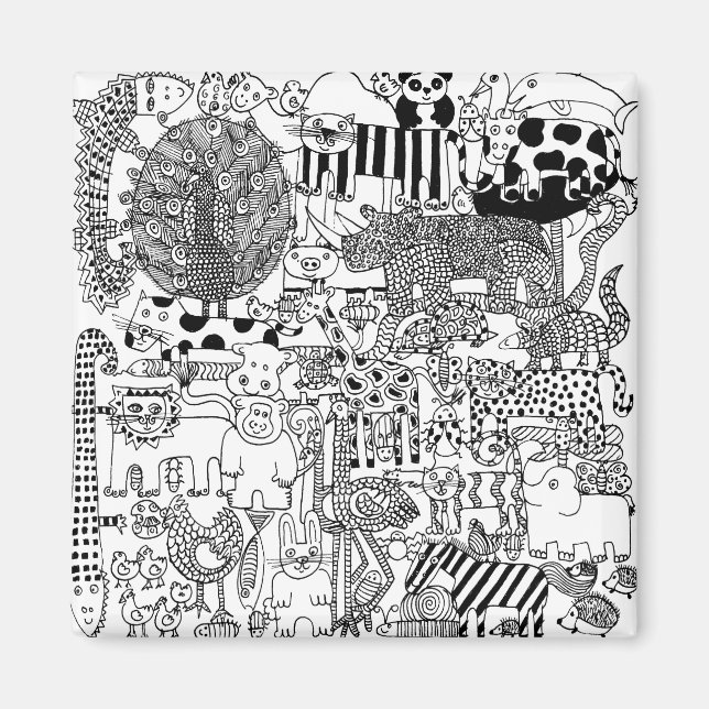 Wilde Tiere Spaß Moderne Schwarze und Weiße Kunst Magnet (Vorne)