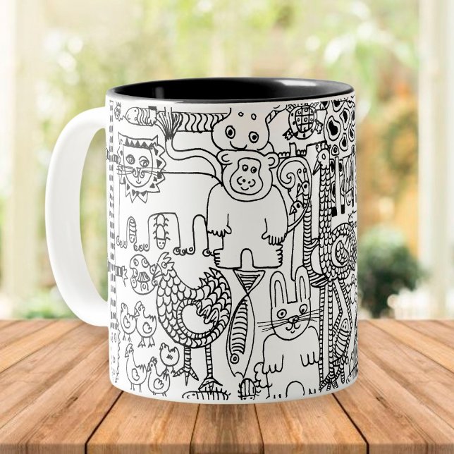 Wilde Tiere Spaß Moderne Schwarze und Weiße Kunst Tasse (Von Creator hochgeladen)
