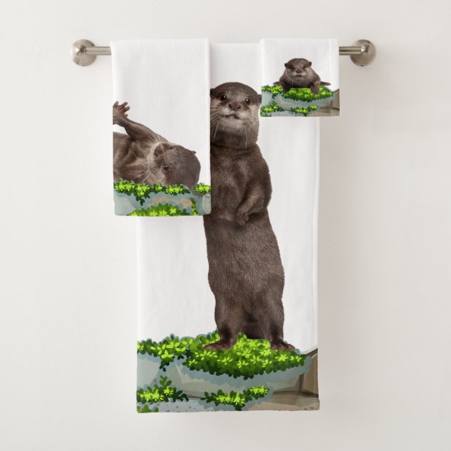 Wilde Tiere Wiesel  -  Baby Otter Badhandtuch Set (Insitu)