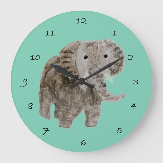 Wilde Tierwelt Elephant Art Große Wanduhr (Vorderseite)