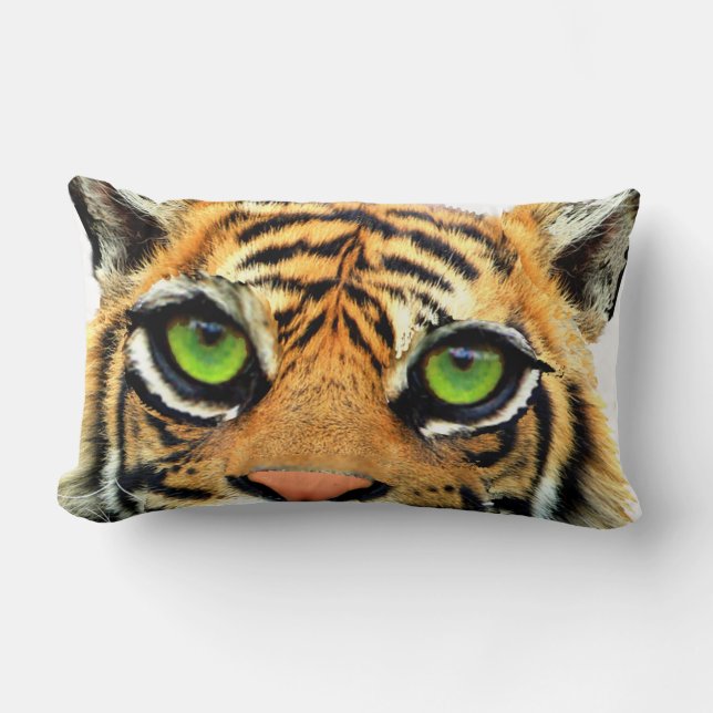 Wilde Tiger-Gesichter auf Weiß Lendenkissen (Vorderseite)