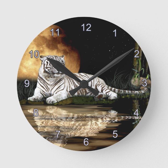 Wilde Tiger-große Katzen-Kunst Tier-Liebhaber Runde Wanduhr (Vorderseite)