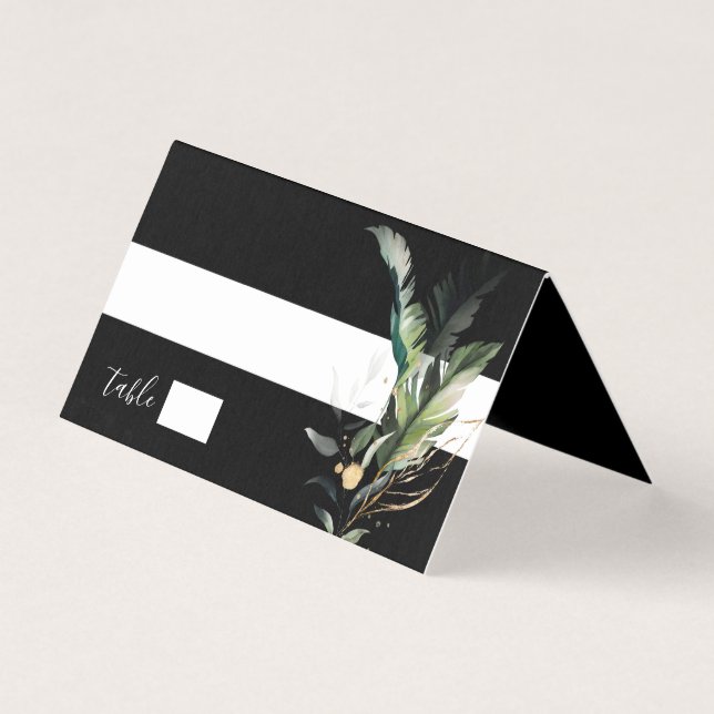 Wilde tropische Blätter Hochzeit Schwarze Platzkar (Vorderseite)