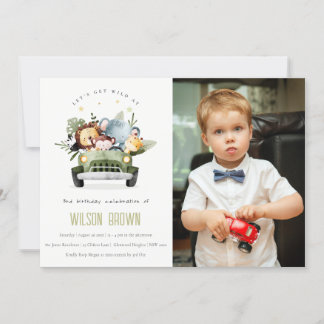 Wilde tropische Jungle Tiere im Foto Car Birthday Einladung