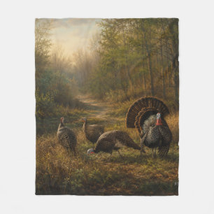 Wilde Truthähne im herbstlichen Wald Fleecedecke