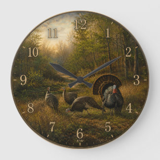 Wilde Truthähne im herbstlichen Wald Große Wanduhr