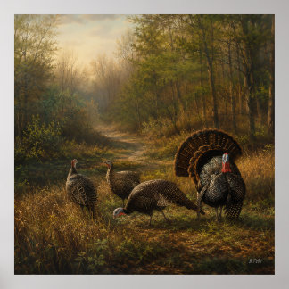 Wilde Truthähne im herbstlichen Wald Poster
