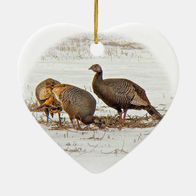 Wilde Truthähne im Schnee Keramik Ornament (Hinten)