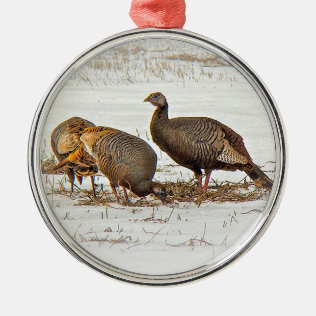 Wilde Truthähne im Schnee Ornament Aus Metall (Vorne)