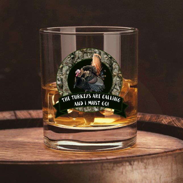 Wilde Türkei Jagdquote Camouflage Camouflage Whiskyglas (Wild Turkey Hunting Whiskey Glass. Turkey call gift)