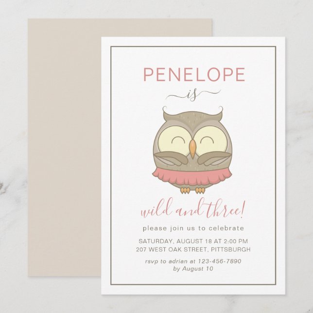 Wilde und drei Whimsical Owl Birthday Party Einladung (Vorne/Hinten)