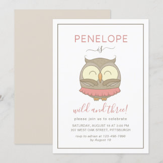 Wilde und drei Whimsical Owl Birthday Party Einladung