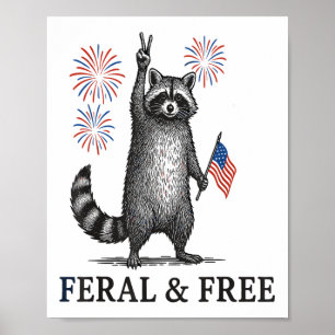 Wilde und freie Raccoon, Funny Raccoon 4. Juli Poster