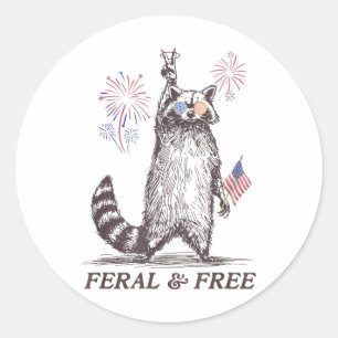 Wilde und freie Raccoon, Funny Raccoon 4. Juli Runder Aufkleber