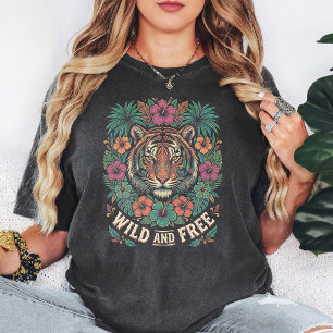 Wilde und freie tropische Tiger-Blumenkunst T-Shirt