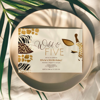 Wilde und fünf Safari 5. geschlechtsneutraler Gebu Einladung