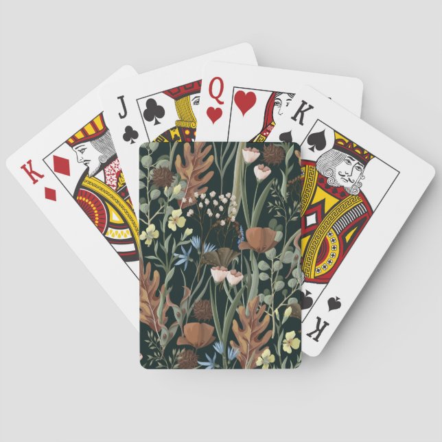 Wilde und getrocknete Blumenmuster. Spielkarten (Rückseite)