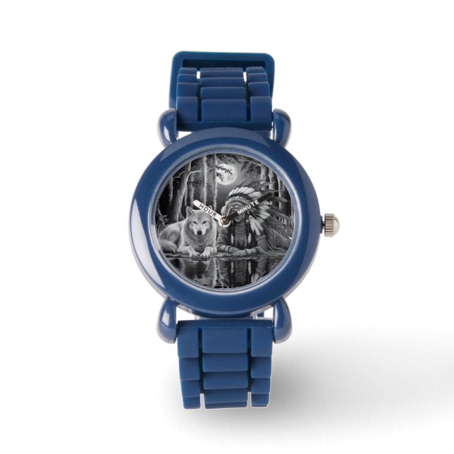 Wilde Verbindung: Wolf und Mädchen Armbanduhr (Vorderseite)