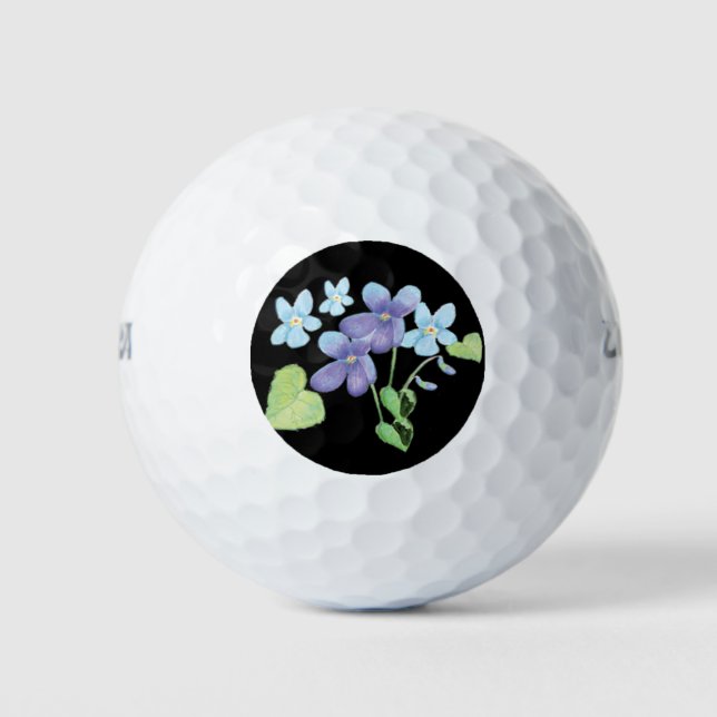 Wilde Violet-Blume Illustration Black Golfball (Vorderseite)