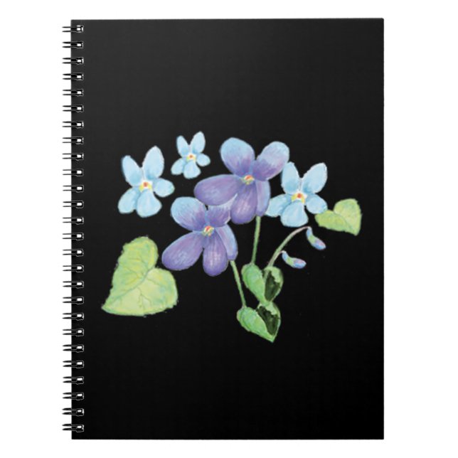 Wilde Violet-Blume Illustration Black Notizblock (Vorderseite)