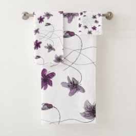 Wilde Violets Wasserfarben Handgemalt Badhandtuch Set
