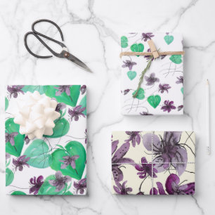 Wilde Violets Wasserfarben Handgemalt Geschenkpapier Set