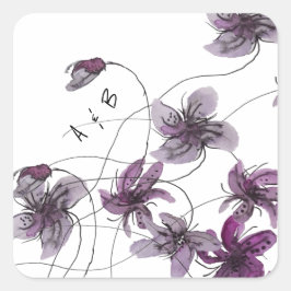 Wilde Violets Wasserfarben Handgemalt Quadratischer Aufkleber