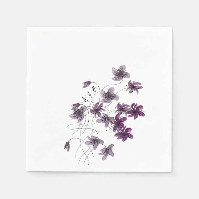 Wilde Violets Wasserfarben Handgemalt Serviette (Vorderseite)