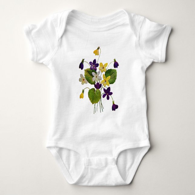 Wilde Violetten, in Crewel Stickerei gefertigt Baby Strampler (Vorderseite)