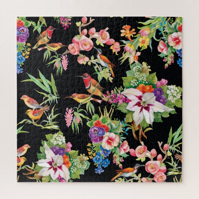 Wilde Vögel Blume: Schwarz Vintag (Vertikal)