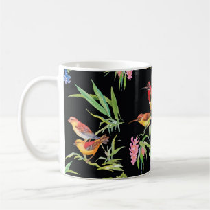 Wilde Vögel Blume: Schwarz Vintag Kaffeetasse