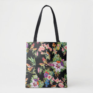 Wilde Vögel Blume: Schwarz Vintag Tasche