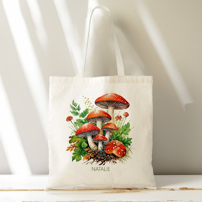 Wilde Waldpilze Pilze personalisierter Name Tragetasche (Wild forest mushrooms fungi personalized name tote bag aesthetic gifts for her Mushroom Lover Gift )