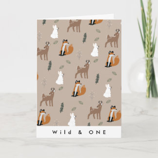 Wilde Waldtiere eines Geburtstags Muster Brown Karte