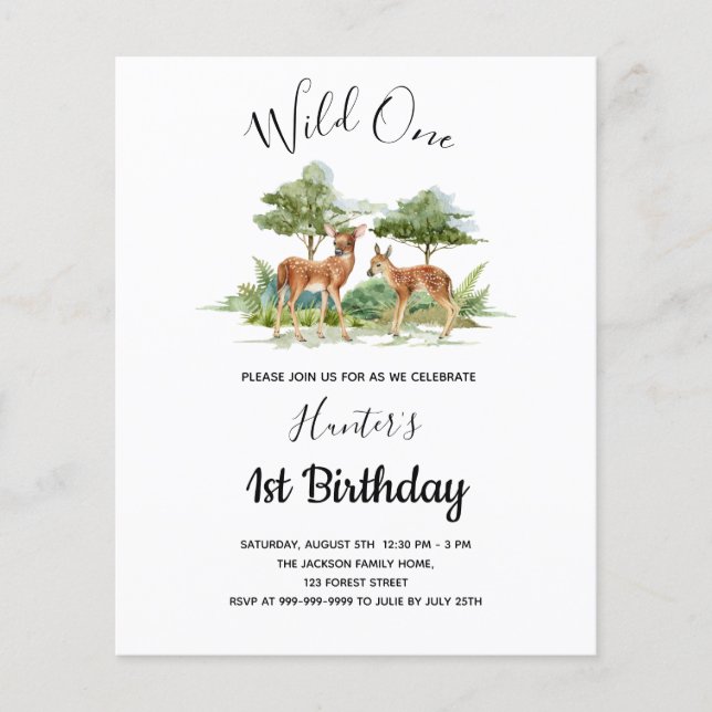 Wilde Waldtiere zum 1. Geburtstag Einladung (Vorderseite)